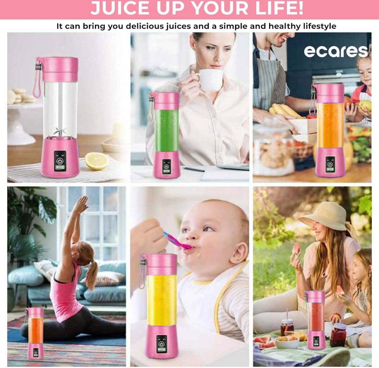 Six Blade Portable USB Electric Juicer Bottle Blender